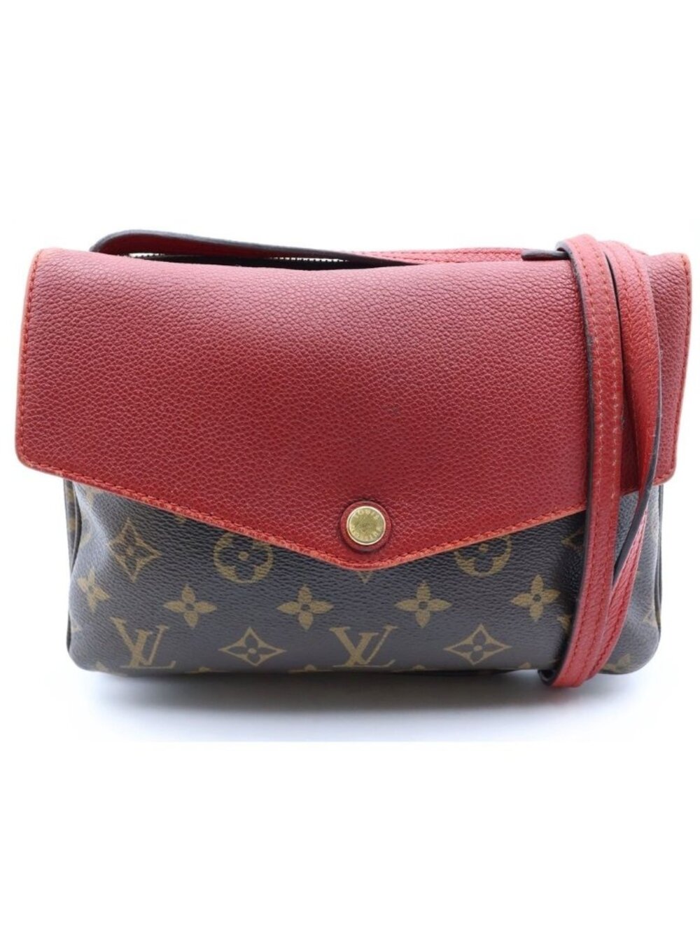 Louis Vuitton Twice Shoulder Bag Pochette Monogram Leather Brown Red